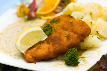 Paniertes Kabeljau - Filet,Salzkartoffeln