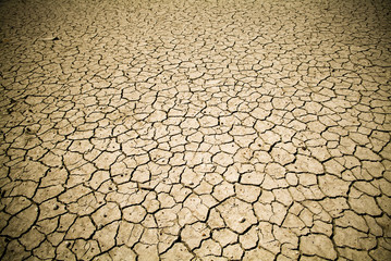 Badly cracked earth under a scorching sun in drought as background texture for climate change or global warming concept