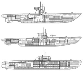 Fototapeta premium 3 kinds of German u-type submarine
