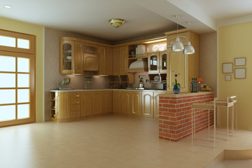 3d render classic luxury kitchen