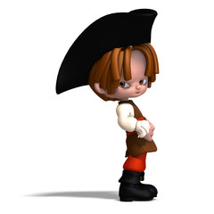 sweet and funny cartoon pirate with hat. 3D rendering with clipp
