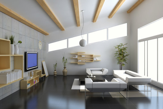 3d render modern living room