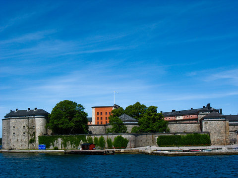 Vaxholm’s castle and seaside in Vaxholm (Sweden)