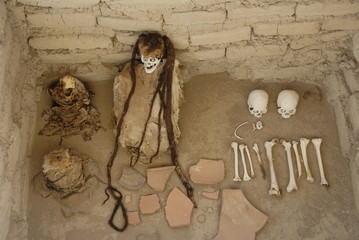 Peruvian mummies from Chauchilla, near Nazca, Peru
