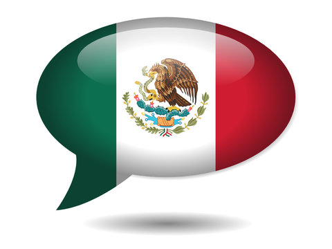 Mexican Flag Speech Bubble Icon (Mexico Spanish Button Vector)