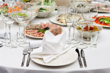 Formal dinner service as at a wedding, banquet