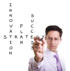 Businessman solving a strategy plan