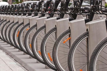 Bicyles in a docking station