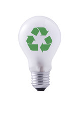 BULB LIGHTS and green recycling sign