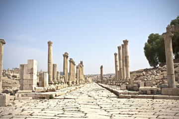 Ruinas romanas en la ciudad de Jerash en Jordania