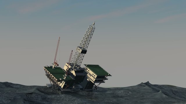 Bohrinsel versinkt im Meer