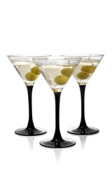 Martini with olives on a white background
