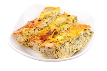 The sliced homemade pie on dish
