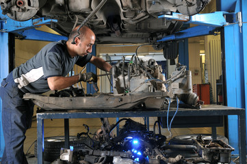 Auto mechanics working under the car - a series of MECHANIC