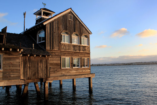 old wooden house on sea