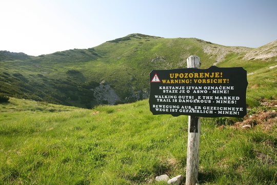 Warning of mines, Velebit mountains, Croatia