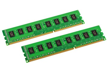 Pair of computer memory modules isolated on white