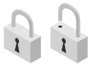 Vector illustration of opened and closed lock