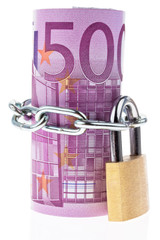 Euro Geldschein abgeschlossen mit einer Kette
