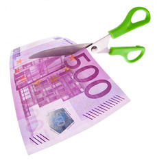 Euro Geldscheine und Schere