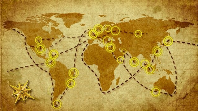 Retro Traveller map with compass.