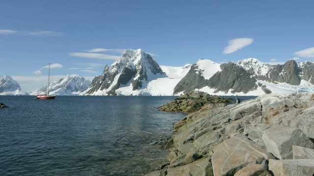 Time lapse sailing boat in Antarctica. 25fps PAL.