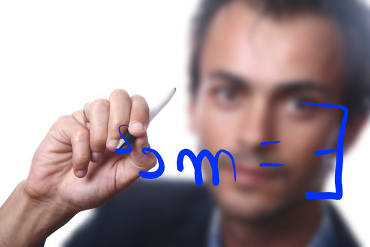 young engineer showing theory of relativity