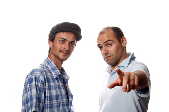 two casual young men portrait isolated on white background