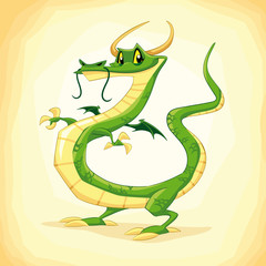 Colored dragon. Funny cartoon and vector illustration.