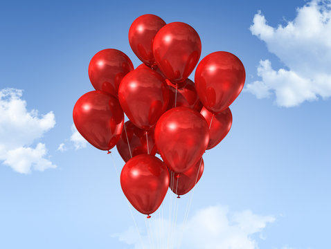 Red Balloons On A Blue Sky