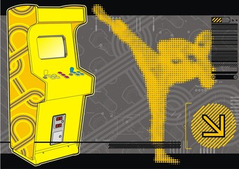 Ninja beat-em-up fighting arcade in yellow & grey. - 23687047