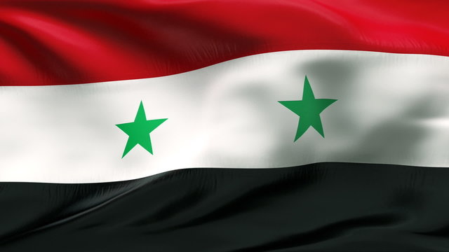Creased Syria flag in wind with seams and wrinkle