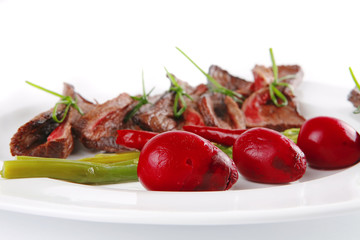 meat and vegetables on white plate