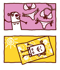 woman with swimsuits & sunbathing