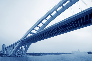 overpass on background of blue sky .