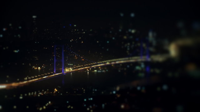 Timelapse Bosphorus bridge at night. HD 1080p, Selective focus.