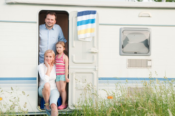 Family in camper on summer vacation