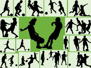 Background of children silhouettes playing football
