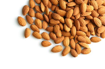 Almonds on white background