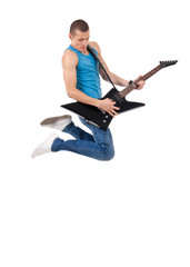 passionate guitarist jumps