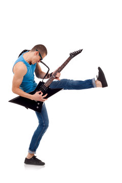 kicking guitarist