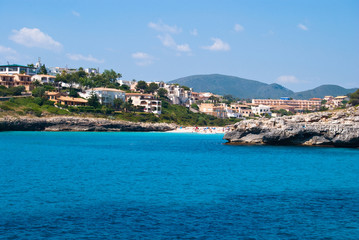Fototapeta premium Cala Anguila villas and beach of Mediterranean Sea, Majorca. Spa