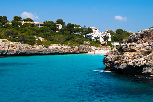 Cala Romantica bay and the beach of Mediterranean Sea, Majorca,