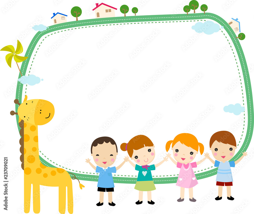 Wall mural children and frame