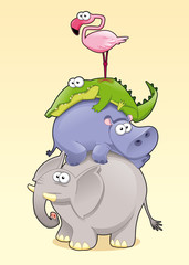 Pyramid animal. Funny cartoon and vector scene.