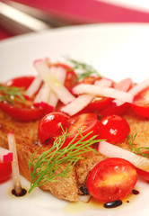 Bruschetta with tomato, radish and dill