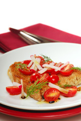 Bruschetta with tomato, radish and dill