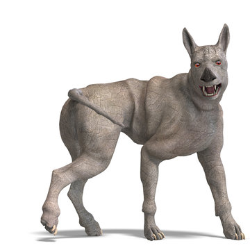 curious alien dog with rhino skin and horn. 3D rendering with c