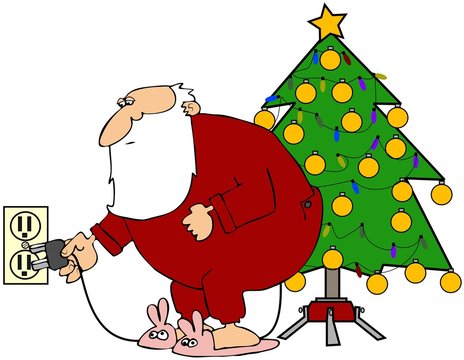 Santa Plugging In His Christmas Tree