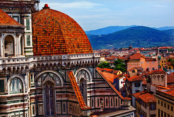 Fototapeta na wymiar Duomo Cathedral Basilica From Giotto's Bell Tower Florence Italy